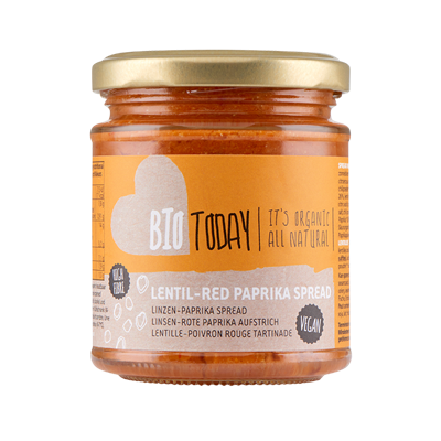 Bio Today Veggie spread linzen/paprika (bio) 160 gram Bio Today Veggie spread linzen/paprika (bio) 160 gram