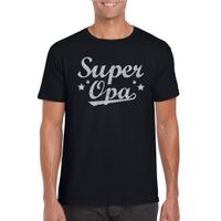 Super opa cadeau t-shirt met zilveren glitters op zwart voor heren