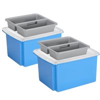 Sunware 2x opslagboxen kunststof 32 liter blauw 45 x 36 x 24 cm met deksel en organiser tray