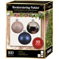 Zilver/lichtroze/donkerblauw Kerstversiering voor 150 cm boom 99-delig   -