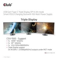 CLUB3D USB Gen1 Type-C Triple Display DP1.4 Alt mode Smart PD3.0 Charging Dock with 100 Watt Power Supply - thumbnail