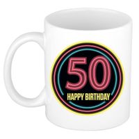 Bellatio Decorations Verjaardag mok / beker - happy birthday 50 jaar - neon - 300 ml