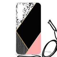 Samsung Galaxy S23 Plus Shockproof Case Zwart Roze Vormen - thumbnail