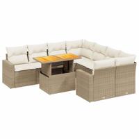 vidaXL 9-delige Loungeset met kussens poly rattan beige, tuinset, tuinmeubel, terrasset, tuinbank, terrasmeubel, loungebank, loungeset tuin