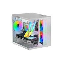 Mars Gaming MCVIEWW, Wit, Micro-ATX Mini-Tower Gaming Case, 90° Frameloos Gehard Glas, Modulair Dual Chamber Frame, Volledig Vloeistofgekoelde Case-ondersteuning