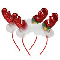 Kerst diadeems/haarbanden - 2x - rendier gewei met oren - rood - polyester - accessoires - thumbnail