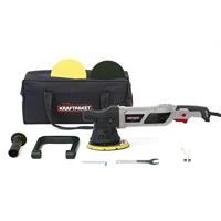 Dino KRAFTPAKET Excentrische polijstmachine, 21 mm - 950 W, 12-traps met lcd-display en geheugenfunctie, set met polijstspons, polijstschijf, tas voor auto, boot, XXL-HUB
