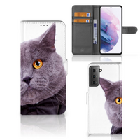 Samsung Galaxy S21 Plus Telefoonhoesje met Pasjes Kat