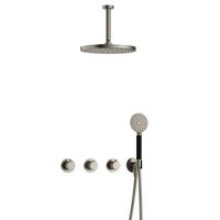 Hotbath Cobber X complete thermostatische douche inbouwset cobberx 70 met 2 stopkranen met ronde handdouche, plafondbuis 15 cm en m106, geborsteld