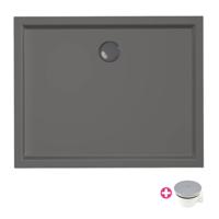 Douchebak Xenz Mariana | 100x80x4 cm | Incl.Afvoersifon-Chroom | Acryl | Rechthoekig | Antraciet mat