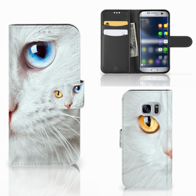 Samsung Galaxy S7 Telefoonhoesje met Pasjes Witte Kat