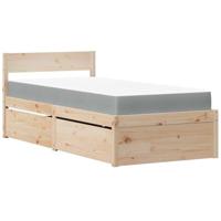 vidaXL Bed met lades en matras massief grenenhout 90x200 cm, bedframe, bed ombouw, eenpersoonsbed, bedbodem, slaapkamermeubel, 1 persoonsbed