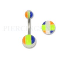 Navelpiercing acryl wit met blauw-UV geel en oranje - thumbnail