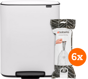 Brabantia Bo Pedal Bin 60 Liter White + Vuilniszakken (120 stuks)