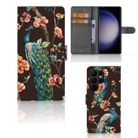 Samsung Galaxy S23 Ultra Telefoonhoesje met Pasjes Pauw met Bloemen