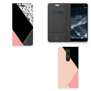 Nokia 5.1 (2018) Stand Case Zwart Roze Vormen