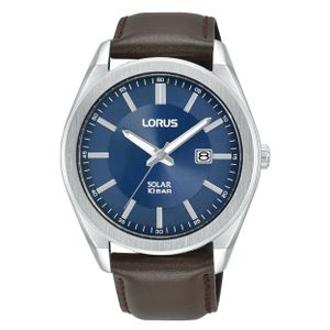 Lorus RX357AX9 Horloge Solar staal-leder zilverkleurig-bruin 42,5 mm