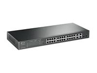 TP-Link T1500-28PCT 24 Port (Gigabit Smart PoE Switch, 4 Combo i7-slots, netwerkhub) 24-poorts Smart PoE + switch 4 Gigabit-Ethernet-Ports zwart