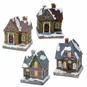 Kerstdorp huisjes set van 4x huisjes met Led verlichting 13.5 cm