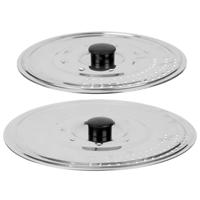 Universele pannendeksel set - 2x stuks - Dia 25/21 cm - metaal - plat model - thumbnail