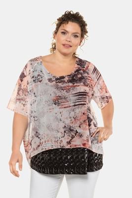Ulla Popken Blouse, 2-in-1, oversized, raglanmouwen, pailleten - Grote Maten