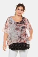 Ulla Popken Blouse, 2-in-1, oversized, raglanmouwen, pailleten - Grote Maten