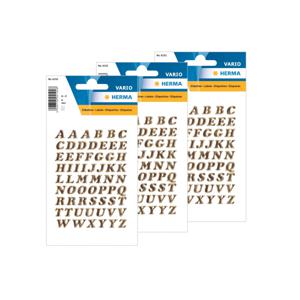 Herma Stickervelletjes met 3x stuks vellen plak letters - alfabet A tot Z - goud/folie - 8 mm