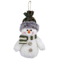 Kersthanger pluche sneeuwpop knuffeltje - 15 cm   - - thumbnail