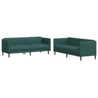 vidaXL 2-delige Loungeset stof donkergroen, bankenset, tv-stoel, fauteuil, sofa, stoffen bank, beklede bank, stoffen bank, loungebank