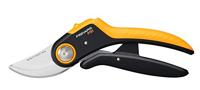 Fiskars Bypass-snoeischaar Plus PowerLever, P721, voor jonge takken en twijgen, antikleeflaag, roestvrijstalen messen, lengte: 21 cm, zwart/oranje, 1057170
