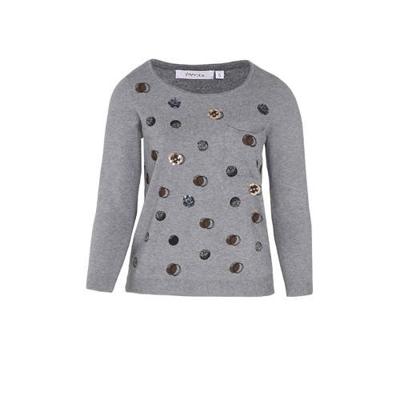 Paprika fijngebreide trui met all over print en pailletten grijs