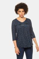 Ulla Popken Shirt, A-lijn, V-hals, sierplooien, 3/4 mouwen - Grote Maten