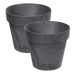 Set van 4x stuks kunststof bloempotten/plantenpotten betonlook 14 cm antraciet grijs