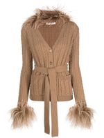 Valentino Garavani cardigan ceinturé bordé de plumes - Marron