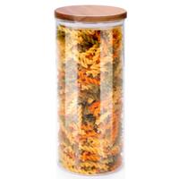 Voorraadpot/bewaarpot Foodking - borosilicaat glas - 1250 ml - glas/hout - luchtdicht - thumbnail