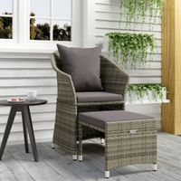 2-delige Loungeset met kussens poly rattan grijs