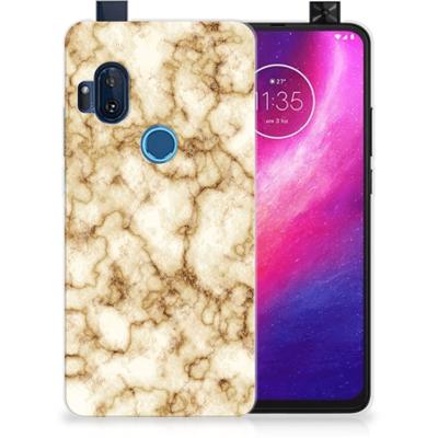 Motorola One Hyper TPU Siliconen Hoesje Marmer Goud