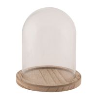 Glazen decoratie stolp op houten plateau 10 x 16 cm - thumbnail