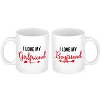 I love my girlfriend and boyfriend cadeau beker set voor Valentijnsdag 300 ml