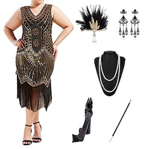 Roaring jaren '20 Jaren 1920 Cocktail jurk Vintage Jurk Flapper jurk Jurken Outfits Cocktailjurk Accessoireset The Great Gatsby Dames Pailletten Kwastje Maskerade Feest / Uitgaan Schoolfeest Kleding Lightinthebox