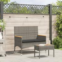 Tuinbank 2-zits met kussens en tafel poly rattan grijs