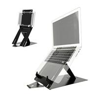 R-Go Tools RGORIDUOBL Riser Duo, Tablet en Laptopstandaard in één, Verstelbare notebookstandaard van aluminium, Compatibel voor laptop of tablet (10-22 inch), Opvouwbare en ultradun, Zwart
