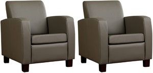 Set van 2 Grijze leren landelijke fauteuils Joy - poot hout bruin - Toledo Leer Smog (grijs leer)