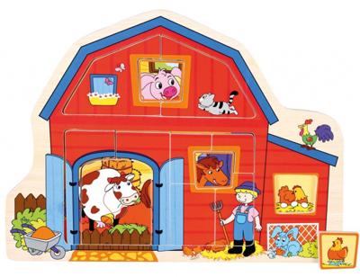 Bino vormenpuzzel boerderij junior 30 cm hout rood 13-delig Bino vormenpuzzel boerderij junior 30 cm hout rood 13-delig