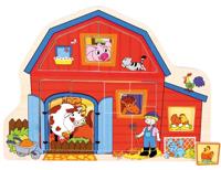 Bino vormenpuzzel boerderij junior 30 cm hout rood 13-delig