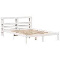vidaXL Bedframe met hoofdbord massief grenenhout wit 140x190 cm, bed, slaapkamermeubel, houten bed, tweepersoonsbed, houten bedframe, bedbodem