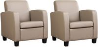 Set van 2 Taupe leren landelijke fauteuils Joy - poot hout zwart - Toledo Leer Khaki (taupe leer) - thumbnail