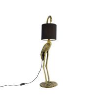 QAZQA Vintage vloerlamp messing stoffen kap zwart - Animal Kraanvogel