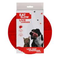 Eat Slow Live Longer Likmat cirkel - Ø21 cm - snuffelmat - anti-snuffelmat - slowfeeder - afleiding - honden en katten - 100% siliconen - vaatwasmachinebestendig - rood