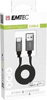 Emtec ECCHAT700TC USB-A/Type-C USB-C kabel, collectie T700, voor smartphone en tablet, 120 cm platte kabel